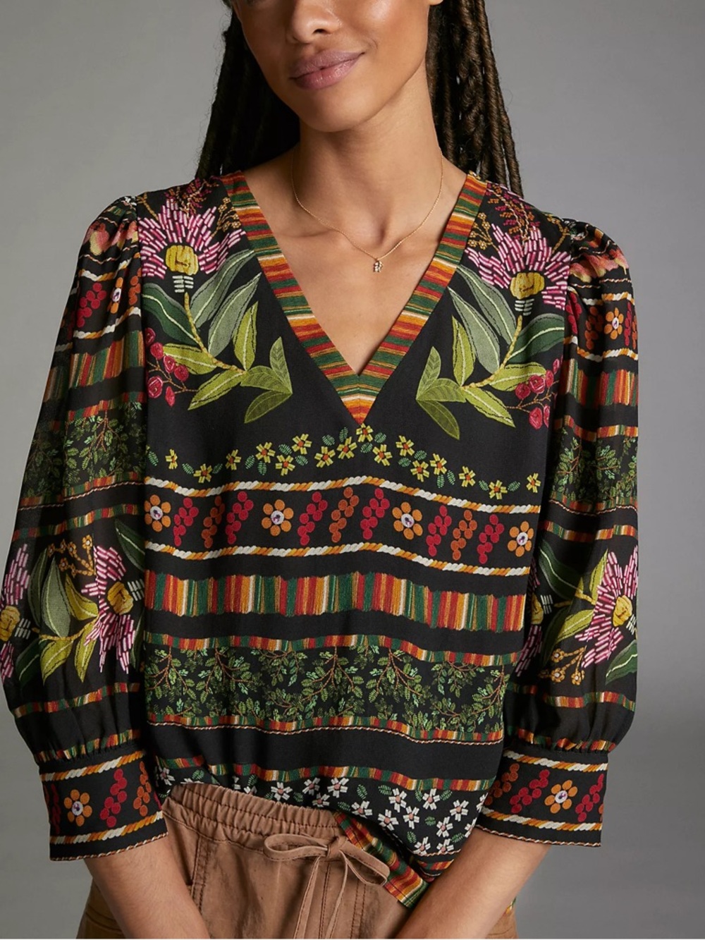 NWT Farm Rio Tropical Paradise Blouse Black Green Red M Medium